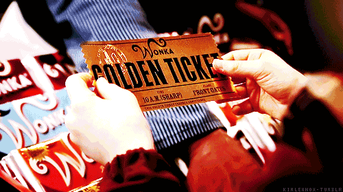 GIF of a Wonka golden ticket from Charlie and the Chocolate Factory