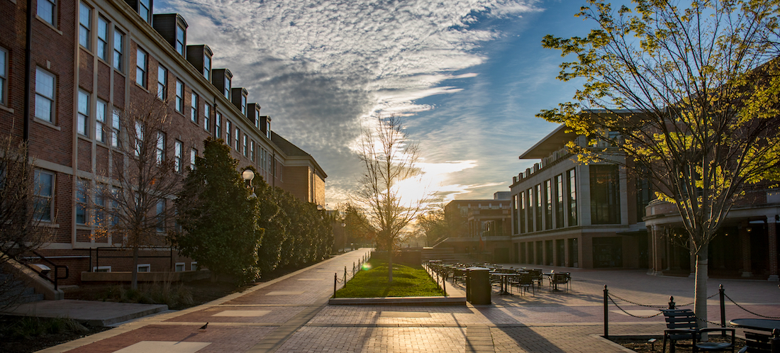 This is a landscape image of OSU's campus between the Student Union and Classroom Building,