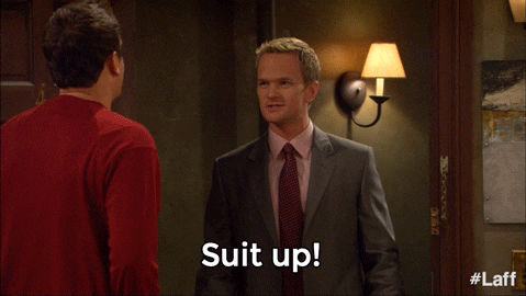 GIF of male saying suit up