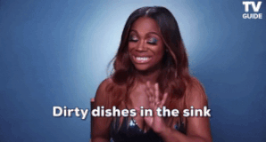 GIF of woman talking about dirty dishes